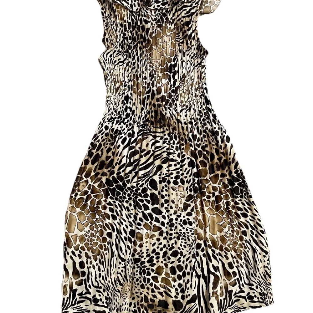 Sunny Leigh Animal Print Dress Sz S Sheer Chiffon Pleated Baddie Office Siren - Picture 4 of 13